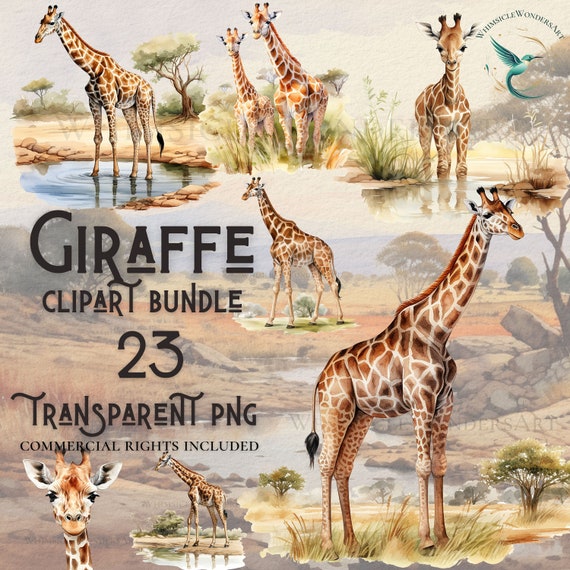 Watercolor Giraffe Clipart Bundle, High Quality PNG (Digital Download)