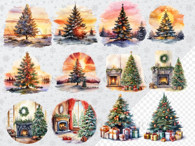 Watercolor Christmas Tree Clipart Bundle (PNG, Digital Download) - Etsy