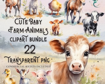 Farm animals clipart bundle 22 high quality PNG digital download commercial use digital paper crafting projects transparent background