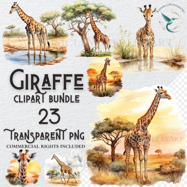 Watercolor giraffe clipart bundle high quality PNG digital download commercial use digital paper crafting projects transparent background