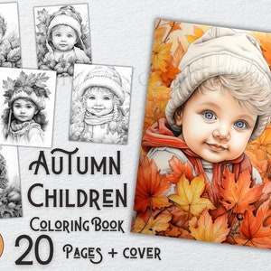 Herbst Kinder Malbuch - Erwachsene Kinder Sofort Download Graustufen Malseiten Printable PDF 20 Seiten