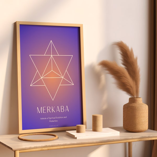 Sacred Geometry Design, Spiritual Aura Wall Art, Merkaba Symbol, Violet Poster Yoga Studio Art, spiritual college dorm decor| Printable
