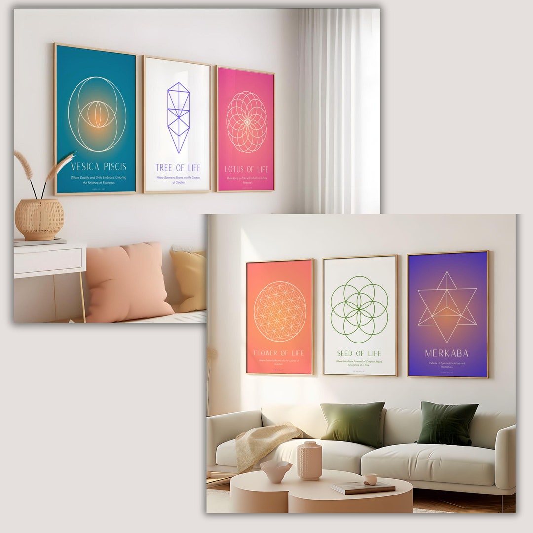 Sacred Geometry Wall Art Bundle, Flower of Life, Merkaba, Seed of Life ...