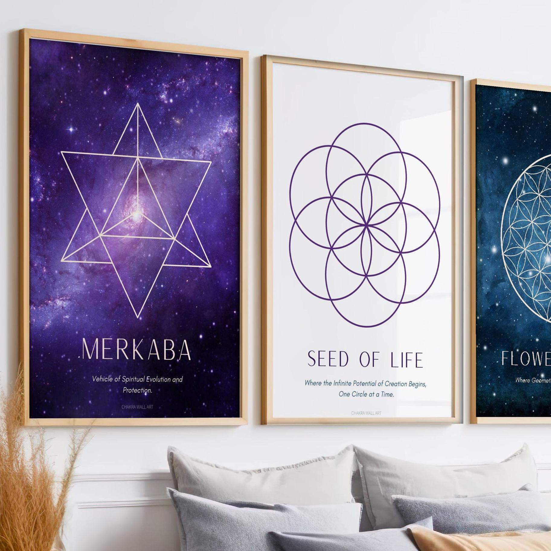 Sacred Geometry Wall Art 3 Piece Poster Set - Cosmic Prints | Merkaba ...