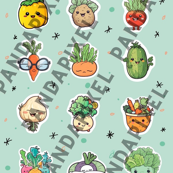 Kawaii Vegetables Sticker Digital Sheet