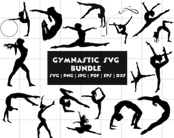 Fichiers de coupe SVG gymnaste, gymnastique Silhouette Cricut, camée, téléchargement immédiat, tumbling pom-pom girl, fichiers coupés Dxf, fille de l'athlète de sport