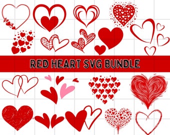 Coeur rouge SVG, SVG de la Saint-Valentin, lot de coeurs rouges, amour Svg, coeur svg, téléchargement immédiat, lot de Svg amoureux, lot de png coeur rouge.