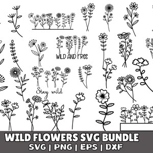 Wildflowers svg, Wild flower svg bundle, floral frame svg, Split monogram svg, Bouquet SVG, Floral svg, nature svg, flower sketch svg