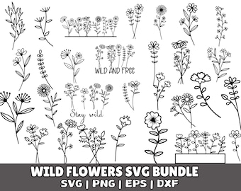 Flores silvestres svg, paquete de flores silvestres svg, marco floral svg, monograma dividido svg, ramo SVG, svg floral, svg de naturaleza, svg de boceto de flor