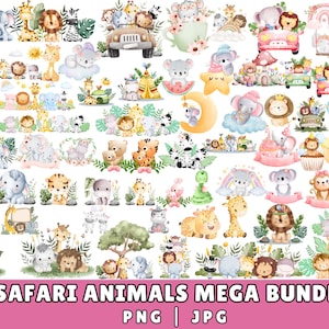 Safari animals watercolor clipart \ Safari animals svg \ Safari animals png \ baby shower svg\ cute animals png \ safari animals outline svg