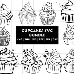 Cupcake SVG, Cake Cut file, Cupcake bundle svg, Sweets svg, Cupcake Outline SVG, Birthday svg, Cupcake clipart Instant download