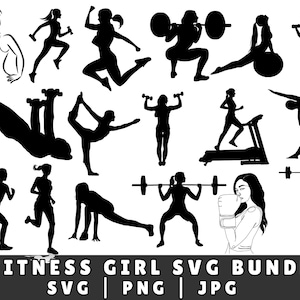 Fitness girl svg ,Black Woman svg ,Fitness Girls Bundle, Gym, Fitness, Gym Girls Clipart, Workout SVG Bundle, Woman with Barbell