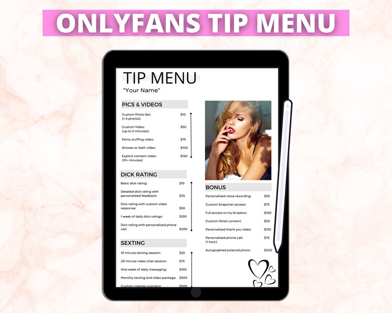 Onlyfans Tip Menu Template, Editable Fansly Tipmenu Document, Canva ...