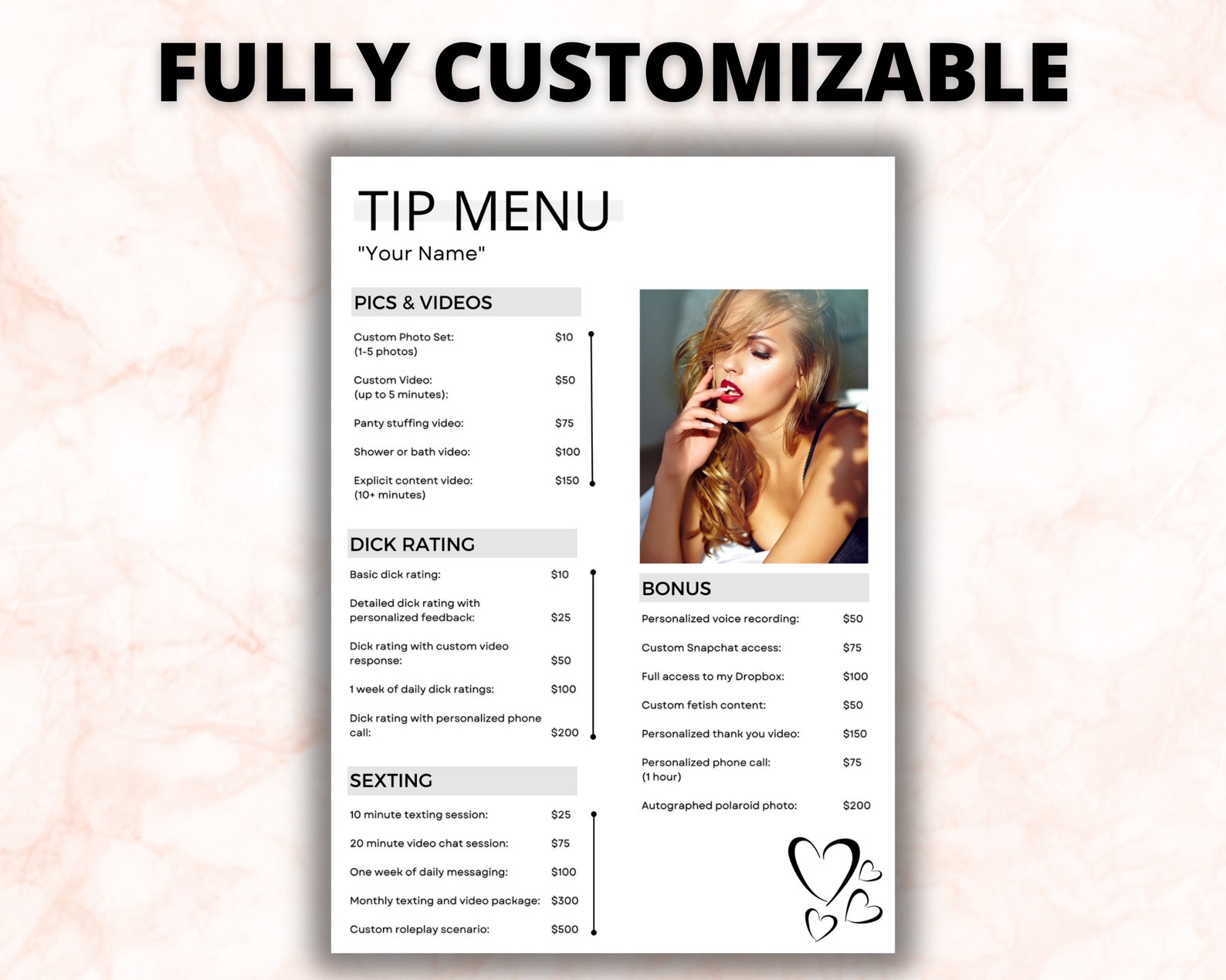 Onlyfans Tip Menu Template, Editable Fansly Tipmenu Document, Canva ...