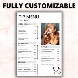 Onlyfans Tip Menu Template, Editable Fansly Tipmenu Document, Canva
