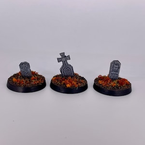 Graveyard Gravestones and Tombstones, Hand-Painted Miniature Scenery for Tabletop Games such as DnD, Pathfinder, Frostgrave, and RPGs