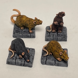Giant Rats Hand-Painted Miniatures for Tabletop Games such as DnD, Pathfinder, Frostgrave, and RPGs