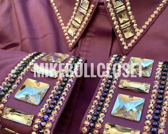 Dark Pink Western Show Shirt, Rhinestone Horsemanship Vest