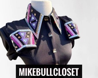 Black Lycra Western Show Shirt, Rhinestone Horsemanship Shirt