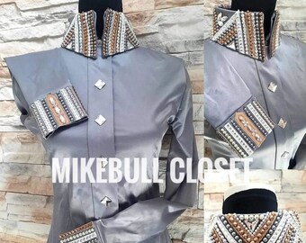 Gray Western Pleasure Horse Show shirt, Horsemanship, Women Rail Vest, Western Show Shirt