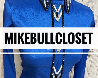 Blue Western Show Shirt, Women's Rodeo Jacket, Horsemanship Vest
