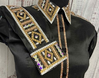 Zwart western wedstrijdshirt, jack Horsemanship Rodeo Queen, kristaldetail