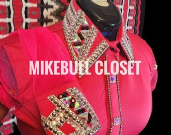 Pink Western Pleasure Horse Show shirt and matching pad, Horsemanship, Women Rail Vest, Western Show Shirt