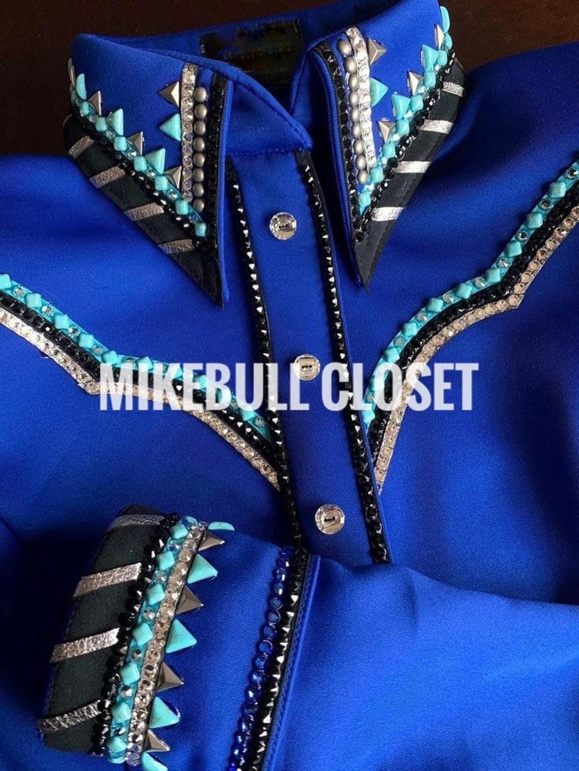 Blue Western Pleasure Horse Show Shirt, Horsemanship, Women Rail Vest