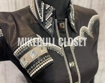 Black Western Show Shirt, Women's Rhinestone Horsemanship Rail Vest