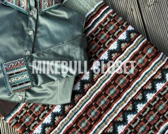 Groen western wedstrijdshirt en dekset, horsemanship-hesje dames