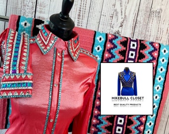 Koraalturkoois western showshirt met bijpassend zeem