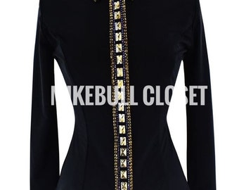 Black Western Show Shirt, Rhinestone Rodeo Queen Jacket