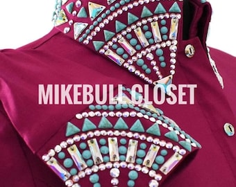 Dark Pink Western Show Shirt, Rhinestone Horsemanship Vest