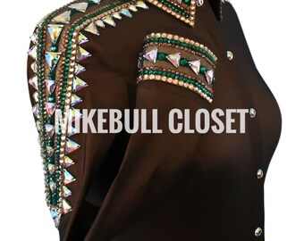 Brown Western Show Shirt, Rodeo Queen Jacket, Rhinestone Horsemanship Vest