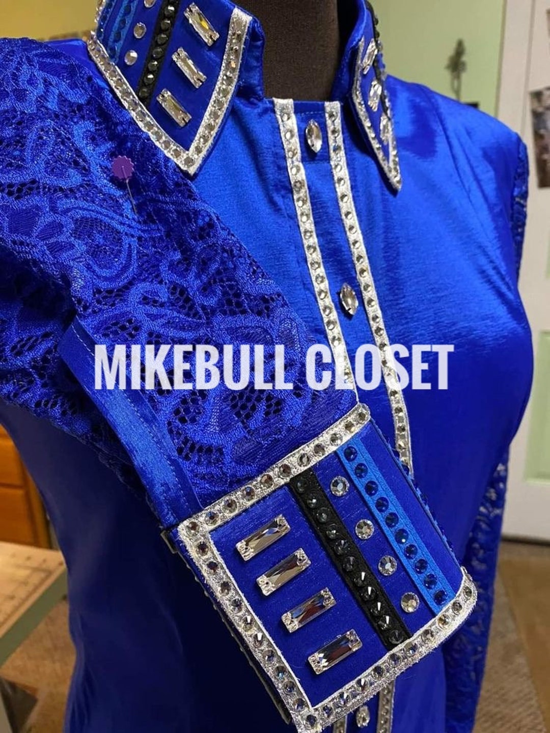 Blue Western Pleasure Horse Show Shirt With Sheer Sleeves Etsy