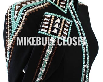 Black Western Show Shirt, Rhinestone Rodeo Queen Jacket