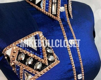 Blue Western Show Shirt, Rodeo Queen Jacket, Embellished Vest