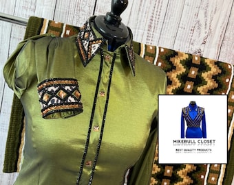 Groen tafetta western wedstrijdshirt met bijpassend wedstrijdshirt