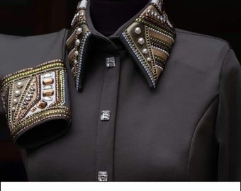 Zwart western wedstrijdshirt, horsemanship-hesje dames, jas Rodeo Queen