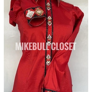 Red Western Pleasure Horse Show Shirt, Horsemanship, Women Rail Vest, Western Show Shirt