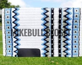 Western Pleasure Horse Show Saddle Pad, White & Blue, 34x42 inch