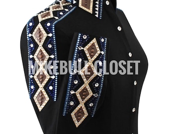 Black Western Show Shirt, Rodeo Queen Jacket, Preciosa Crystals