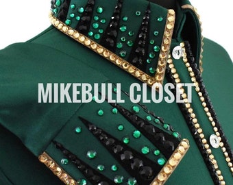 Green Western Show Shirt, Women's Horsemanship Vest, Rhinestone Rodeo Queen Jacket