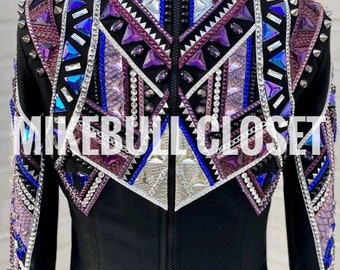 Black & Purple Western Show Jacket, Rhinestone Horsemanship Jacket