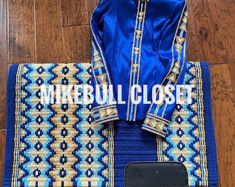 Blue Western Pleasure Horse Show shirt and matching pad, Horsemanship, Women Rail Vest, Western Show Shirt