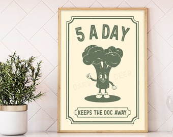 5 A Day Retro Kitchen Art Print- Funky Home Decor