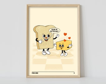 Funny Kitchen Wall Art-Bread Joke-Retro Home Print