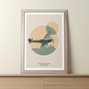 Supermarine Spitfire Mid Century Aviation Print