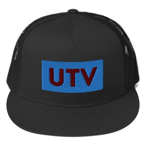 May include: Black trucker hat with a blue and maroon patch that says "UTV" on it.