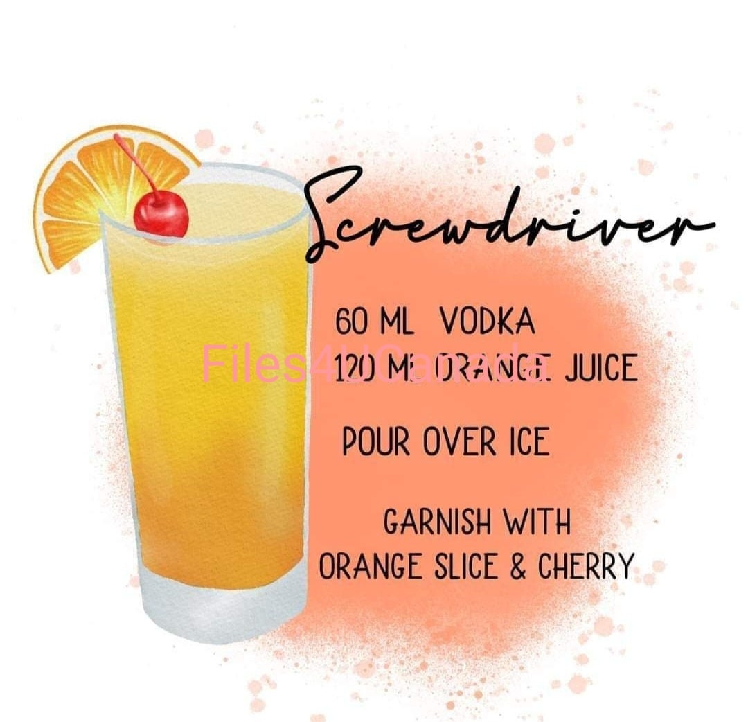 2 Images Screwdriver Drink Recipe PNG JPG Digital Etsy